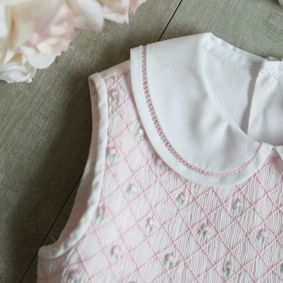Pink Dress Smocked Collar Friedknit by Feltman Brothers Size 18 Month NWOT - Picture 3 of 5